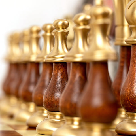Italfama Handmade Chess Set, Gold/Silver Brass, Elm Board 56cm, Italy