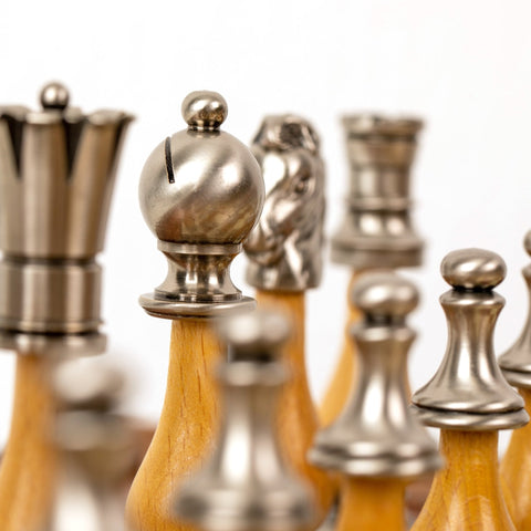 Italfama Handmade Chess Set, Gold/Silver Brass, Elm Board 56cm, Italy