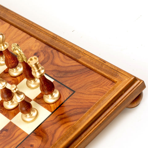 Italfama Handmade Chess Set, Gold/Silver Brass, Elm Board 56cm, Italy
