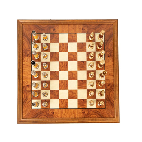 Italfama Handmade Chess Set, Gold/Silver Brass, Elm Board 56cm, Italy