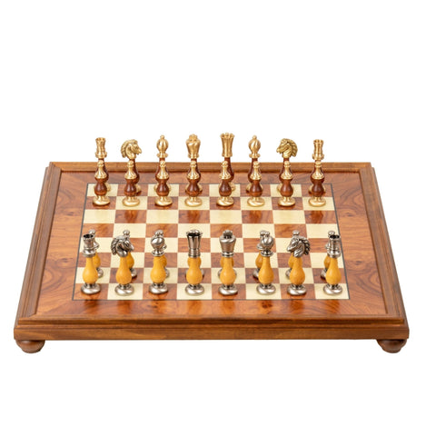 Italfama Handmade Chess Set, Gold/Silver Brass, Elm Board 56cm, Italy