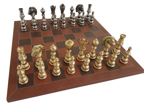 Italfama Brass Chess Set Gold/Silver Plated with Italian Leather Board 53cm