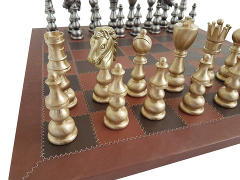 Italfama Brass Chess Set Gold/Silver Plated with Italian Leather Board 53cm