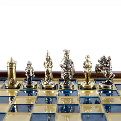 Byzantine Empire Metal Chess Set Gold & Silver Chessmen 20Cm Manopoulos Sk1Blu