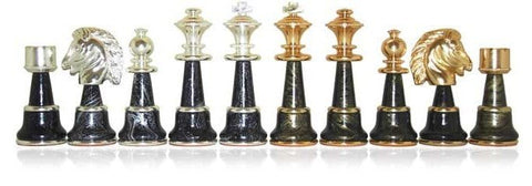 Italfama Luxury Brass Chess Set, Yew Wood Board, Gold/Silver, Handcrafted