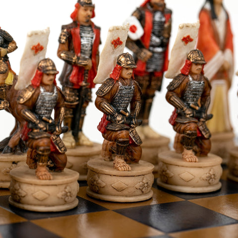 Italfama Samurai Hand-Painted Resin Chess Set w/ Faux Leather Board 33cm Italy