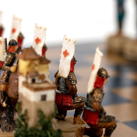 Italfama Samurai Hand-Painted Resin Chess Set w/ Faux Leather Board 33cm Italy