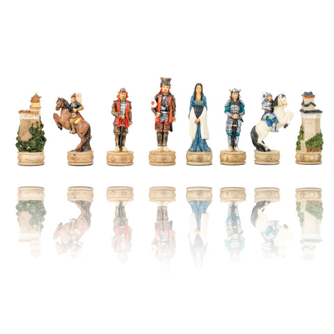 Italfama Samurai Hand-Painted Resin Chess Set w/ Faux Leather Board 33cm Italy