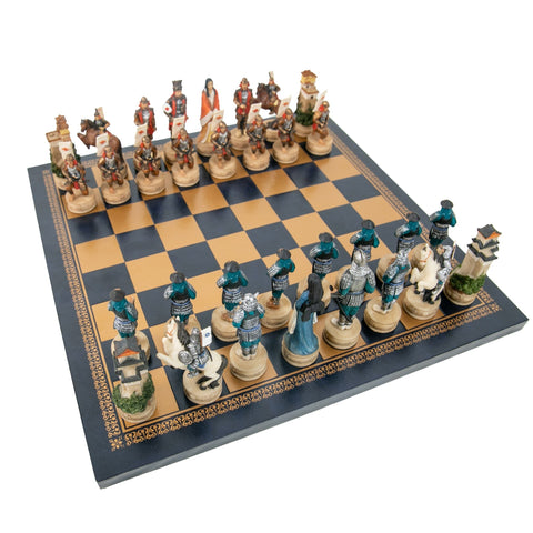 Italfama Samurai Hand-Painted Resin Chess Set w/ Faux Leather Board 33cm Italy