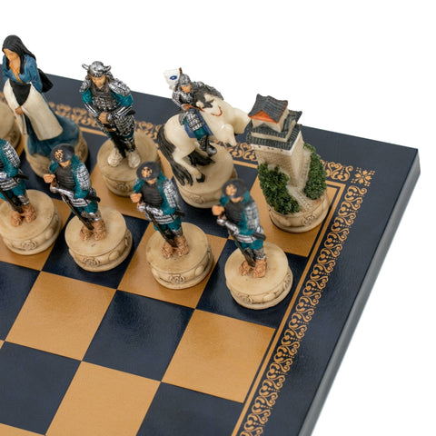 Italfama Samurai Hand-Painted Resin Chess Set w/ Faux Leather Board 33cm Italy