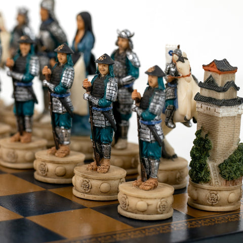 Italfama Samurai Hand-Painted Resin Chess Set w/ Faux Leather Board 33cm Italy