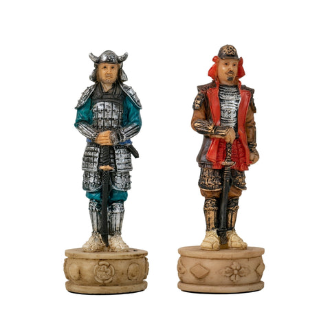 Italfama Samurai Hand-Painted Resin Chess Set w/ Faux Leather Board 33cm Italy