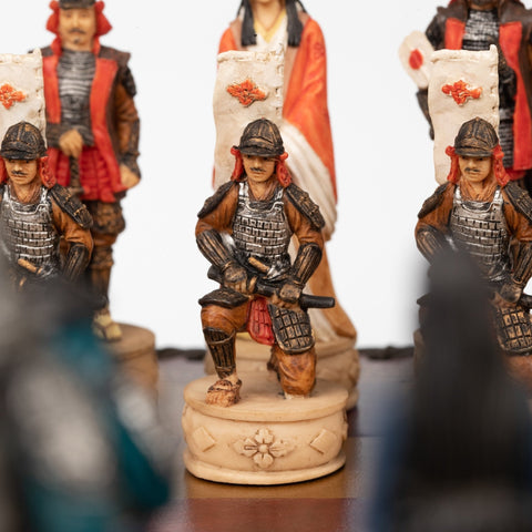 Italfama Samurai Hand-Painted Chess Set, Faux Leather Board w/ Storage, 3-in-1