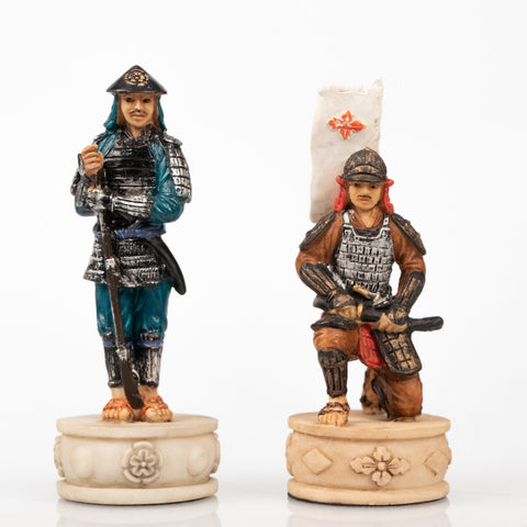 Italfama Samurai Hand-Painted Chess Set, Faux Leather Board w/ Storage, 3-in-1