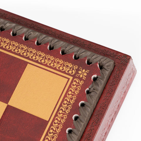 Italfama Samurai Hand-Painted Chess Set, Faux Leather Board w/ Storage, 3-in-1