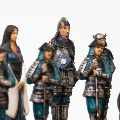 Italfama Samurai Hand-Painted Chess Set, Faux Leather Board w/ Storage, 3-in-1