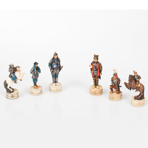Italfama Samurai Hand-Painted Chess Set, Faux Leather Board w/ Storage, 3-in-1