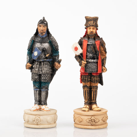 Italfama Samurai Hand-Painted Chess Set, Faux Leather Board w/ Storage, 3-in-1