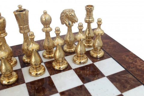 Italfama Heavy Metal Chess Set Gold/Silver Plated, Elm Board 42cm, Arabic Style