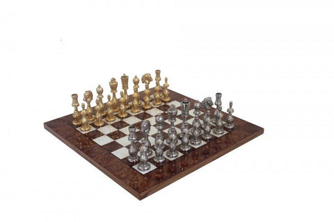 Italfama Heavy Metal Chess Set Gold/Silver Plated, Elm Board 42cm, Arabic Style