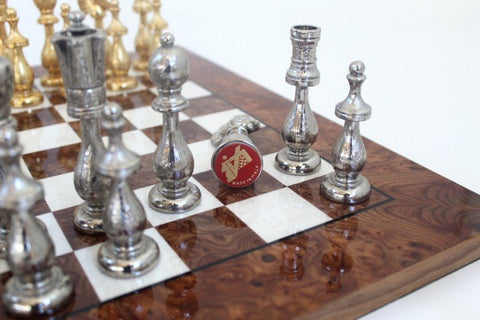 Italfama Heavy Metal Chess Set Gold/Silver Plated, Elm Board 42cm, Arabic Style