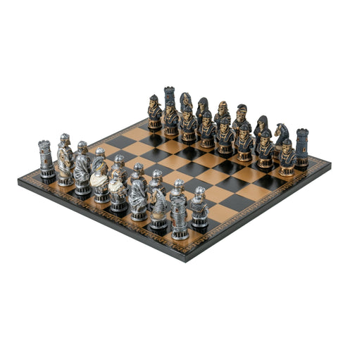 Hand-Painted Skeleton Chess Set, Resin, 40cm Faux Leather Board, Italfama Italy