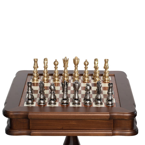 Handmade XL Brass Chess Set with Birch Table & Backgammon, Italfama Italy