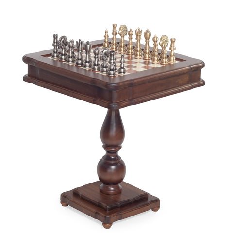 Handmade XL Brass Chess Set with Birch Table & Backgammon, Italfama Italy
