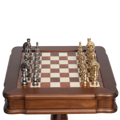 Handmade XL Brass Chess Set with Birch Table & Backgammon, Italfama Italy