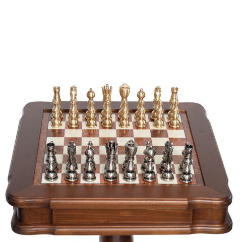 Handmade XL Brass Chess Set with Birch Table & Backgammon, Italfama Italy