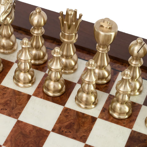 Handmade XL Brass Chess Set with Birch Table & Backgammon, Italfama Italy