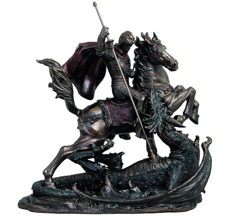 St. George and Dragon Statue XL 50x80x84cm Bronze Finish Resin Italfama Italy