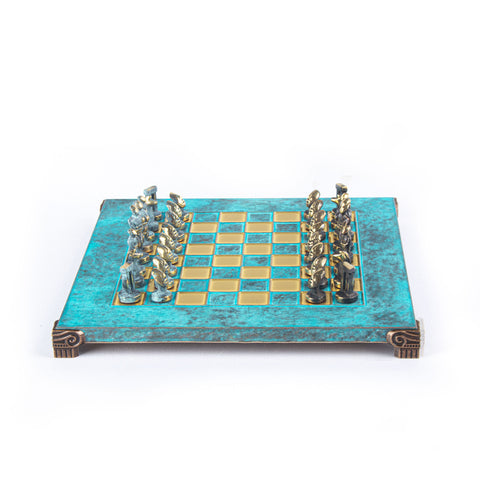 Cycladic Art Metal Chess Set Solid Brass Board 28Cm Turquoise Manopoulos S22Btir