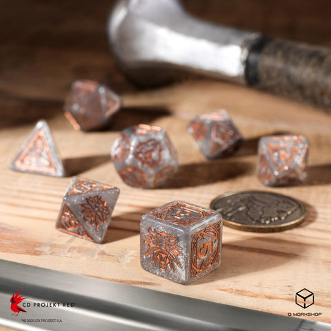 The Witcher Geralt RPG Dice Set by Q WORKSHOP β 7 Piece + Coin, Wolf School