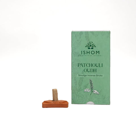 Natural Patchouli Wood Incense Smudge Bricks with Terracotta Burner, 15 Pack