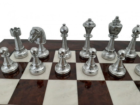 Italfama Gold & Silver Plated Metal Chess Set, Handmade Walnut Board, Italy