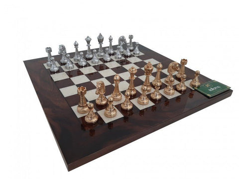 Italfama Gold & Silver Plated Metal Chess Set, Handmade Walnut Board, Italy