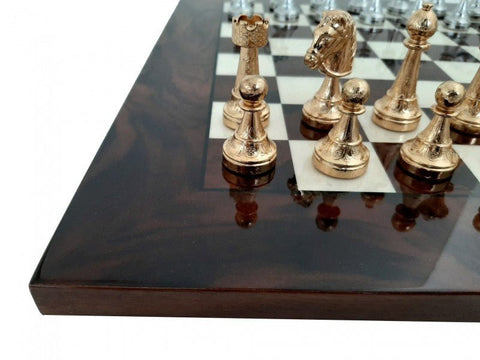 Italfama Gold & Silver Plated Metal Chess Set, Handmade Walnut Board, Italy