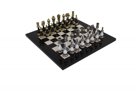 Gold & Silver Plated Metal Chess Set with Maple Wood Board, Made in Italy
