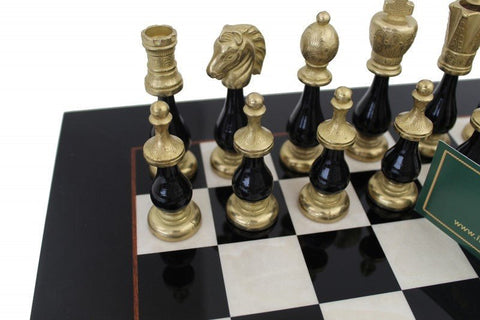 Gold & Silver Plated Metal Chess Set with Maple Wood Board, Made in Italy