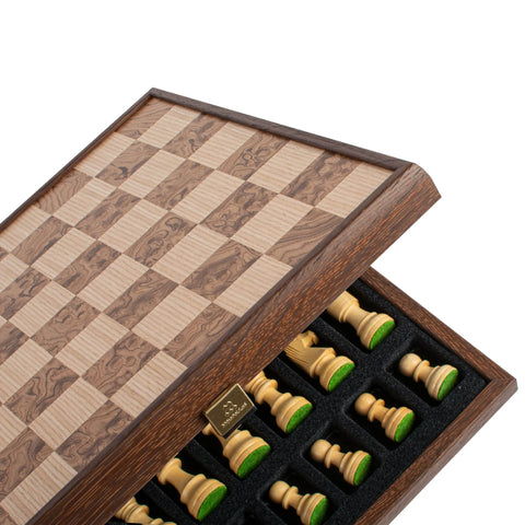 Walnut Burl Chess set 35x35cm with Staunton Chessmen Manopoulos