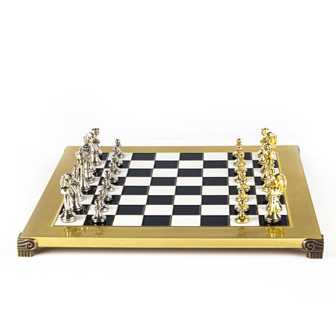 Classic Metal Staunton Chess Set Gold & Silver Chessmen 36Cm Manopoulos S34Bla