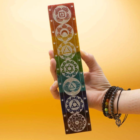 Soapstone Seven Chakra Incense Holder, Stick & Cone Tray, 26cm, Meditation