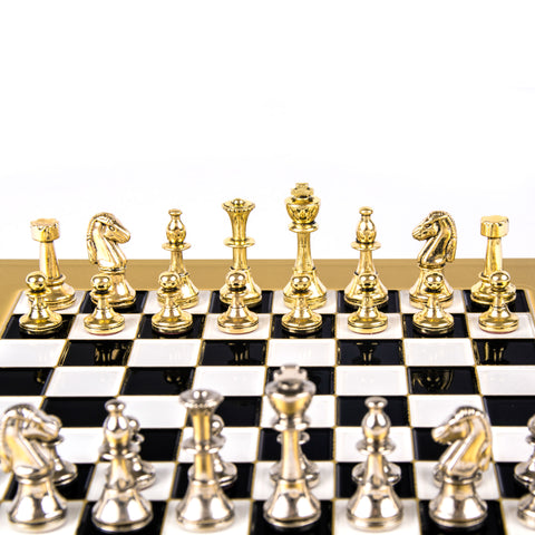 Classic Metal Staunton Chess Set Gold & Silver Chessmen 28Cm Manopoulos S32Bla