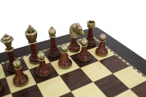 Italfama Walnut Chess Set, Metal Pieces Gold/Silver, 40x40 cm, Made in Italy