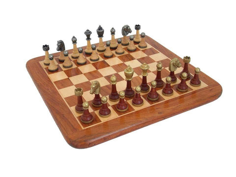Italfama Handmade Chess Set, Metal Gold/Silver Pieces, Acacia Board 38cm Italy
