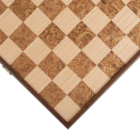 Walnut Burl Chess set 35x35cm with Staunton Chessmen Manopoulos