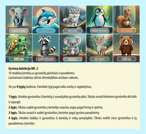 Educational Puzzle Wooden Cards Animals Collection No. 2 (LT) Fantasy Puzzles
