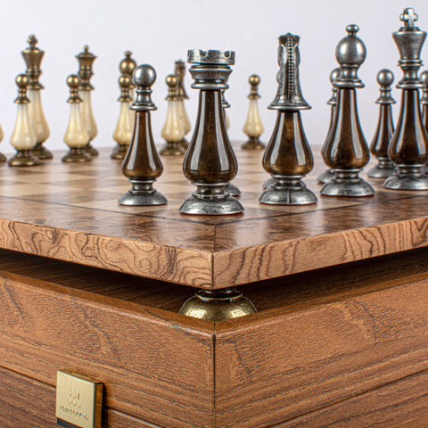 Pearl Metal Chess Set Walnut Burl & Oak Chessboard 50Cm Manopoulos Sw60A50J
