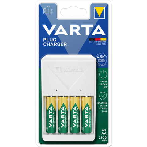 Varta 57657 Plug Charger 4 Aa Batteries Included 2100Mah Smart Switch Off NEW